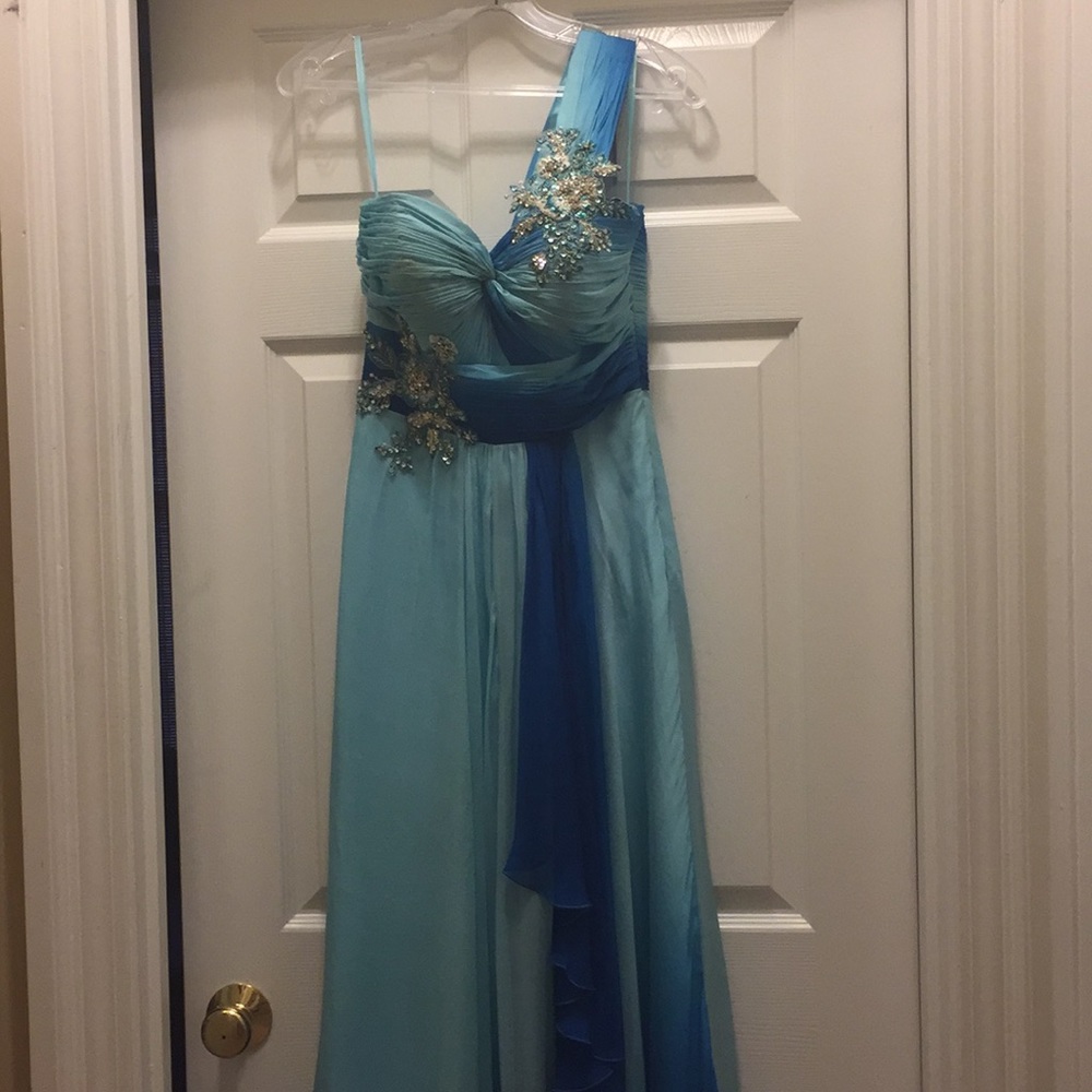 Turquoise prom dress by ALLURE